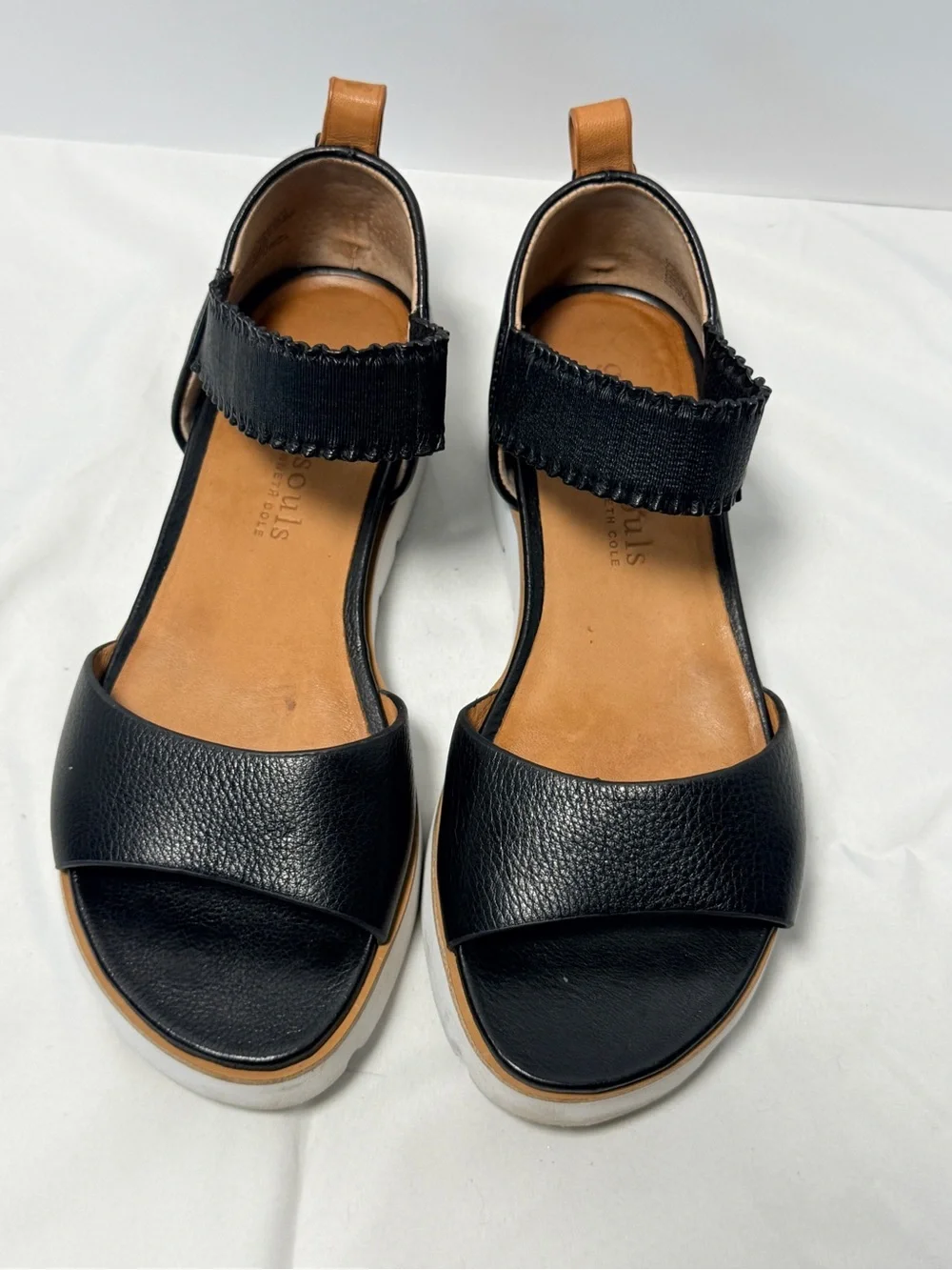 gentle souls Black Leather Platform Sandals with Tan Insole